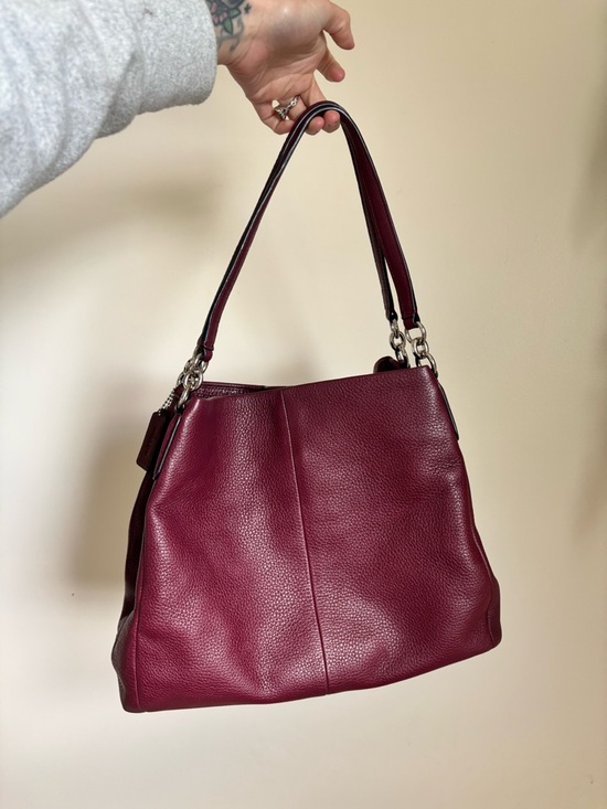Coach Handbags - COACH Phoebe Pebbled Leather Shoulder Bag In Burgundy
